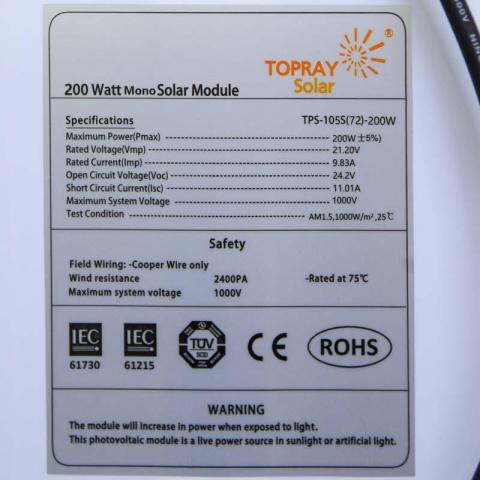 Солнечная панель TopRay Solar 200Вт TPS-105S(72)-200W монокристалл - Фото8