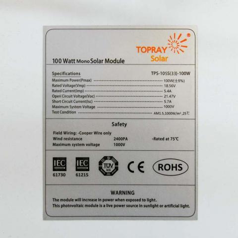 Солнечная панель TopRay Solar 100Вт TPS-105S(33)-100W монокристалл - Фото7